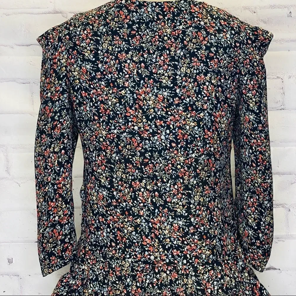 Sandro long sleeve Floral Mini Dress with tiered bottom ruffle